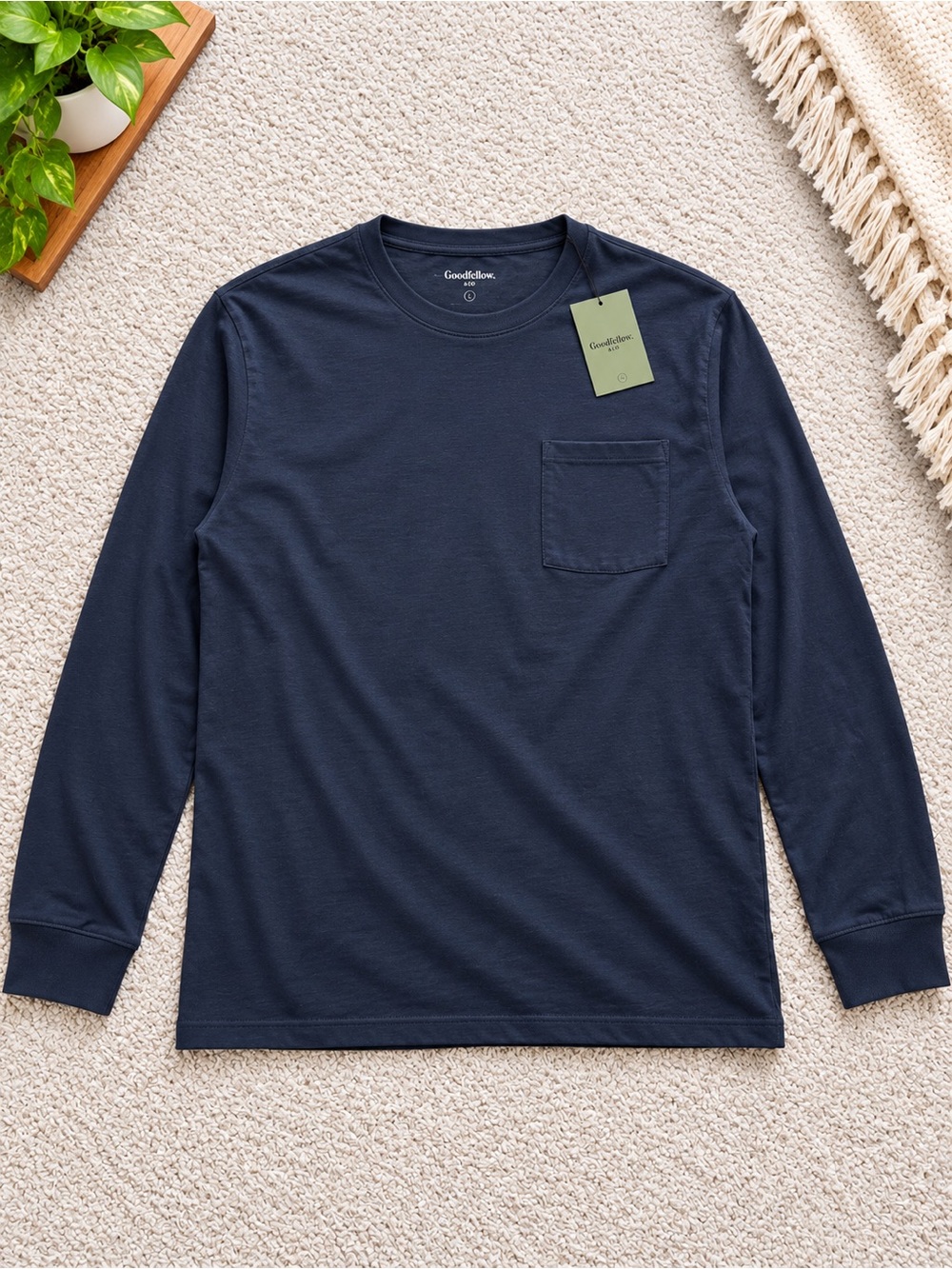Goodfellow & Co Navy Long-Sleeve Pocket Tee